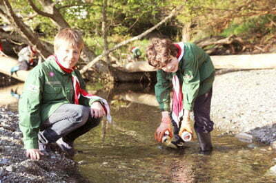 cub scouts in stream